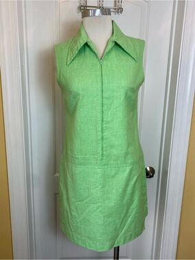 1960s Beeline Fashions Green Dagger Collar Green Mid Shift Dress W Shorts M